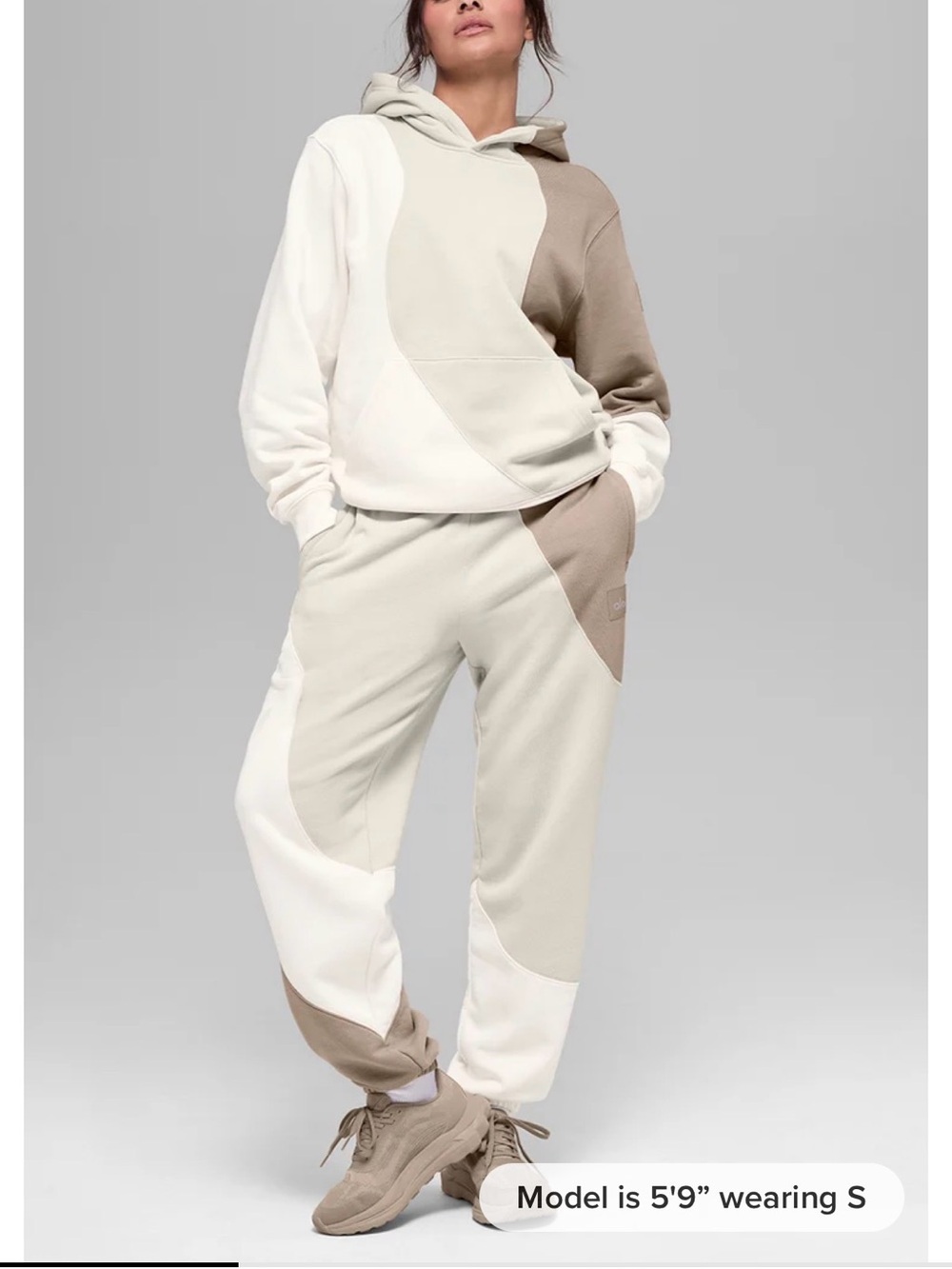 Alo Make Waves Hoodie XS gravel, taupe, and bone